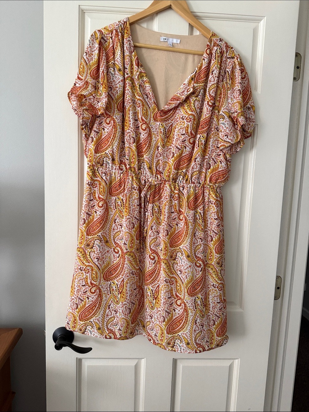 DR2 Paisley V-Neck Mini Dress — Yellow & Orange